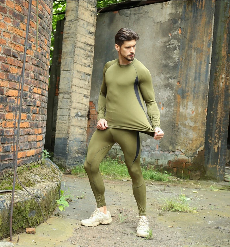 Для мужчин зимняя куртка комплекты термобелья Long Johns быстросохнущая узкие тонкая полоска антимикробные эластичные мужские флисовое нательное бельё плюс Размеры 3XL