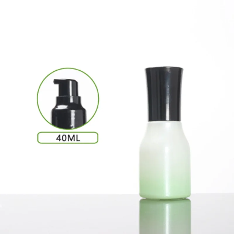 40ml square shape green glass bottle with pump sprayer lotion/emulsion/serum/foundation/toner/water fine mist sprayer skin care