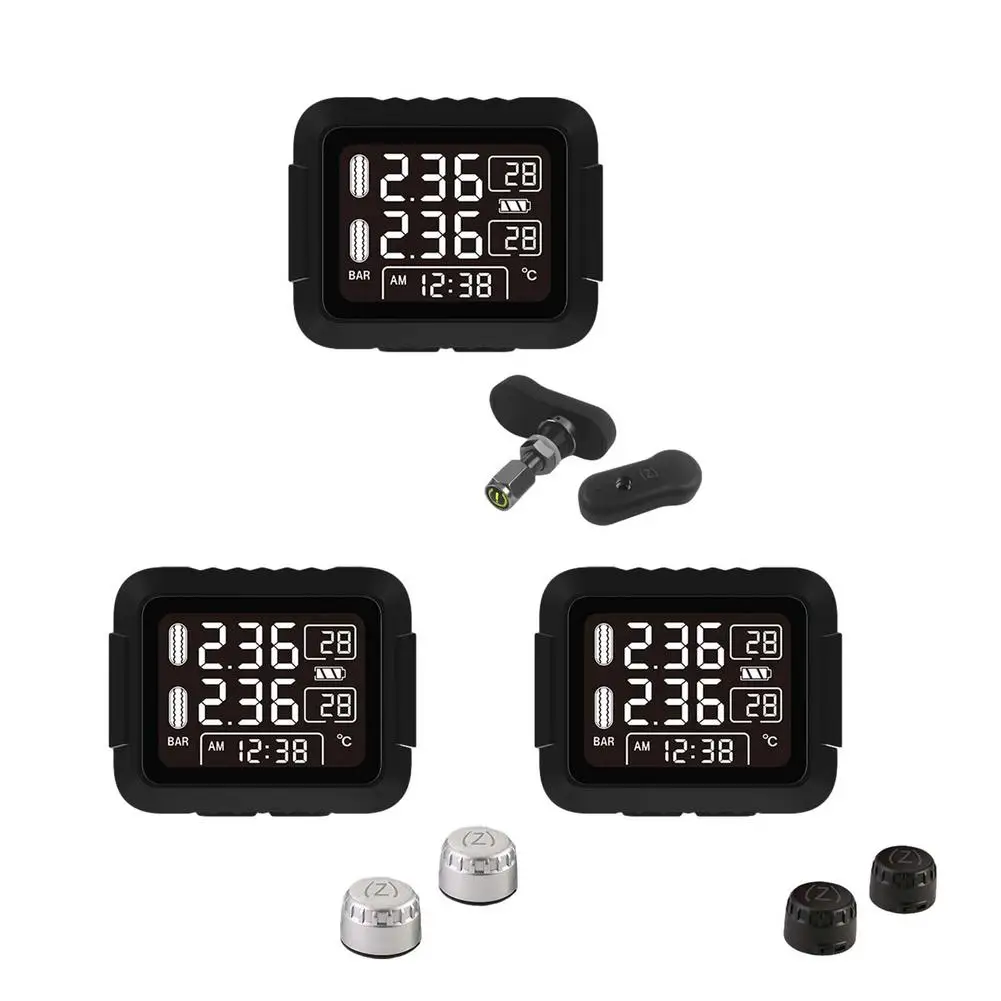 

1Set Car Tire Monitoring Pressure System Display Auto Alarm Monitor Waterproof Pressure Test Warning With 2 Sensors