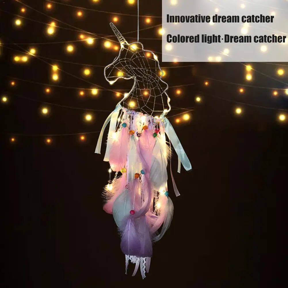 Единорог Ловец снов светодиодный подвесной светильник тканые украшения ручной