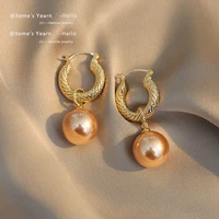 2020 new elegant woven circle pearl pendant earrings versatile temperament jewelry fashion womens classic dangle earrings