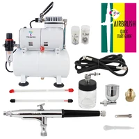 OPHIR Air Compressor with Tank & 3 Tips Dual Action Airbrush Gravity Paint Gun Kit 0.2mm 0.3mm 0.5mm for Hobby Paint AC134+074