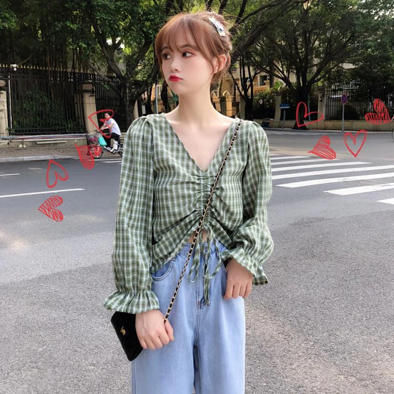 2 цвета Mihoshop Ulzzang Корейская женская модная одежда с v-образным вырезом опрятная