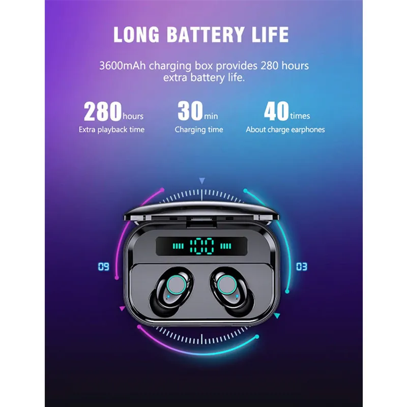 

Wireless Headphones Bluetooth TWS 5.0 Sports Stereo With Power LED Display Earphones For Huawei iPhone IPX7 Waterproof Headset