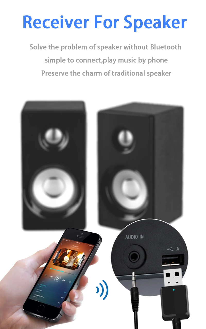 Портативный мини передатчик 2 в 1 Bluetooth 5 0 ресивер 3 мм AUX USB беспроводной стереозвук