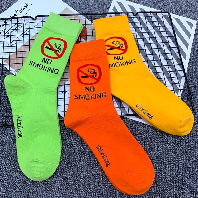 Размер для взрослых носки до середины икры простые из хлопка не курить символ
