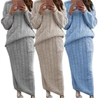 Женский комплект из 2 предметов, трикотажный свитер и юбка, облегающий, осенне-зимний, женские костюмы