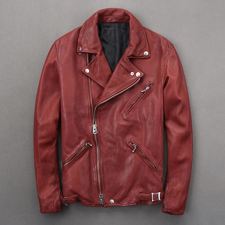 Натуральная японская винтажная кожаная приталенная мотоциклетная куртка из