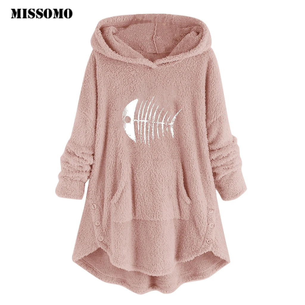 Футболка MISSOMO женская с флисовой вышивкой большой размер теплый длинный женский