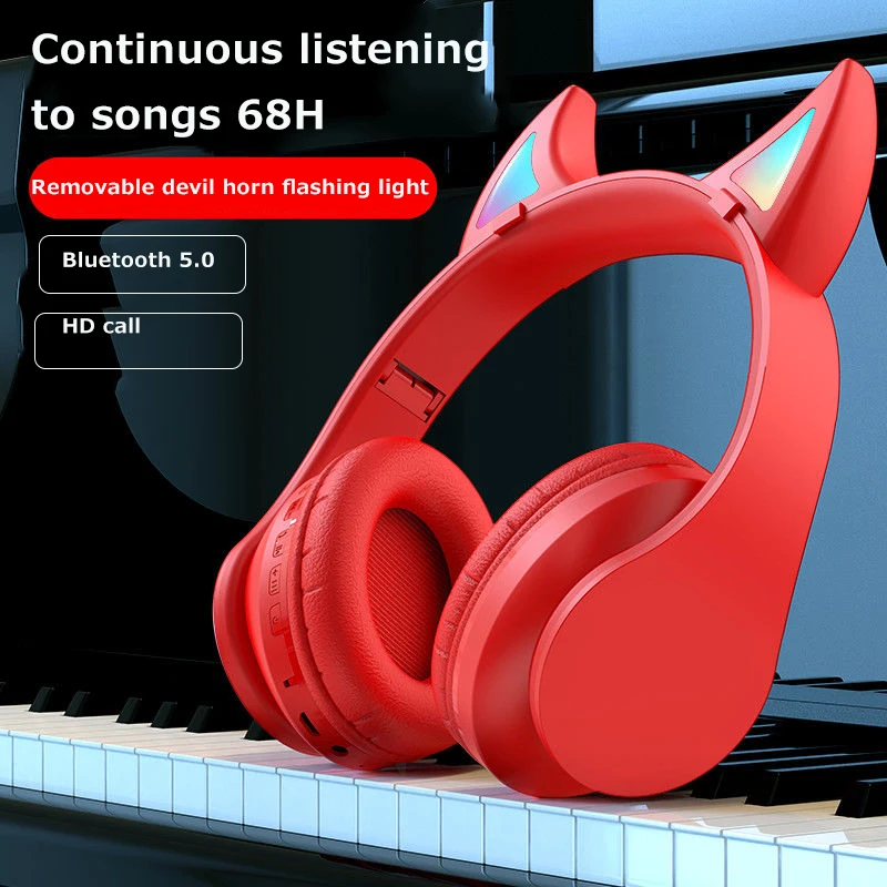 Bluetooth наушники светящиеся милые LED дьявольские уши подарок для девочек Детская