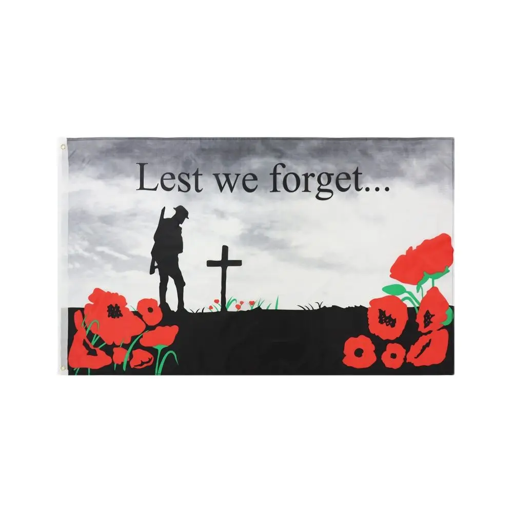 3X5 Ft Lest We Forget Flag Poppy Remembrance Day Flags