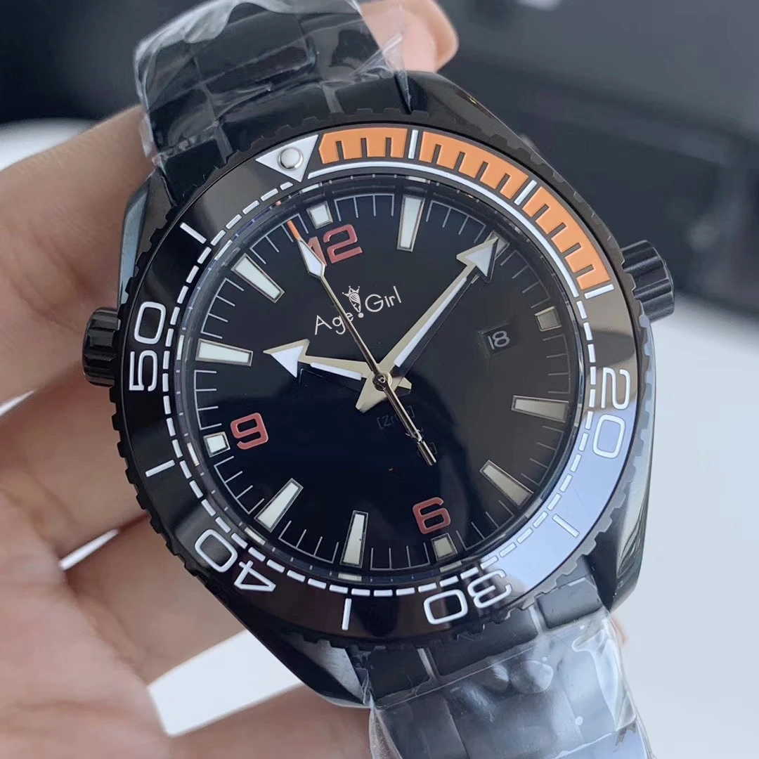 

Luxury New Men Automatic Mechanical Orange Full Black Limited Ceramic Bezel Stainless Steel James Bond 007 Sapphire Watch