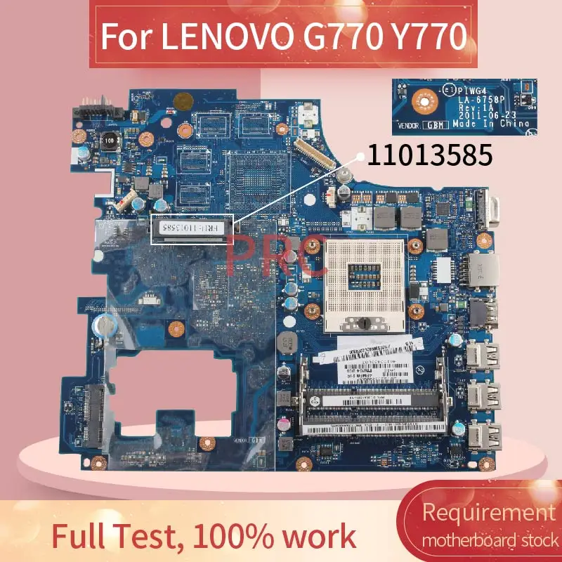 11013585 para Lenovo Notebook Mainboard Hm65 Ddr3 Laptop Motherboard G770 Y770 La-6758p