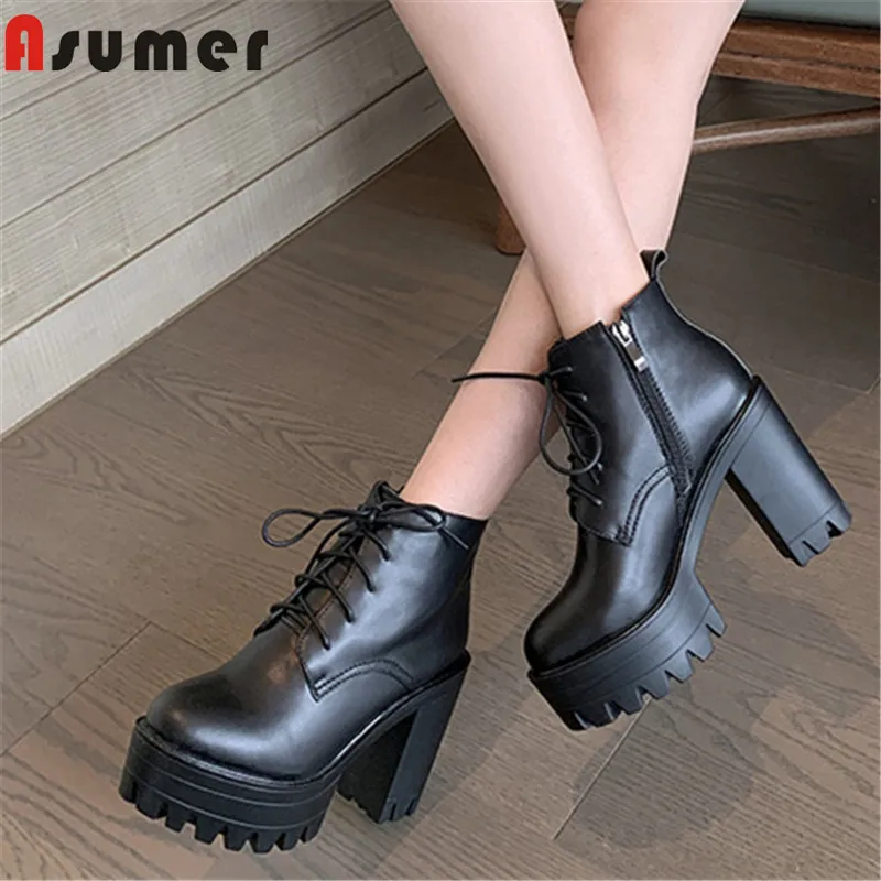 ASUMER/Новое поступление 2020 года Ботильоны Женские ботинки из натуральной кожи на