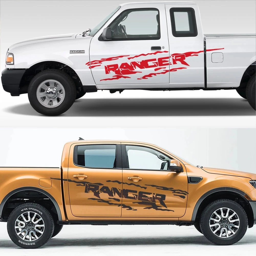 

2PCS Off Road Car Styling Door Side Stickers For Ford Ranger Raptor Pickup Auto Vinyl Graphics Body Decor Decals Car Accessories