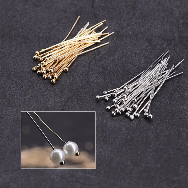 

100Pcs/Lot Copper Head Pins Beads T-pins for DIY Beads Pearls Jewelry Making Accessories Earrings Findings Bulk Supplies