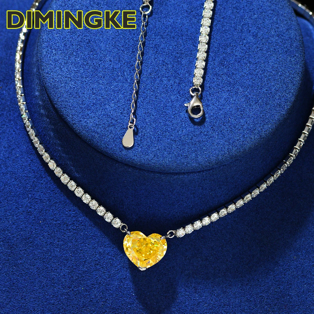 

DIMINGKE 10*12MM Heart-shaped High Carbon Diamond Necklace Woman S925 Sterling Silver Jewelry Wedding Party Gift