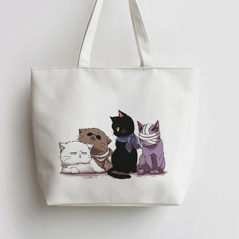 Белая холщовая сумка унисекс с мультяшным аниме GINTAMA котом сумки через плечо тоут