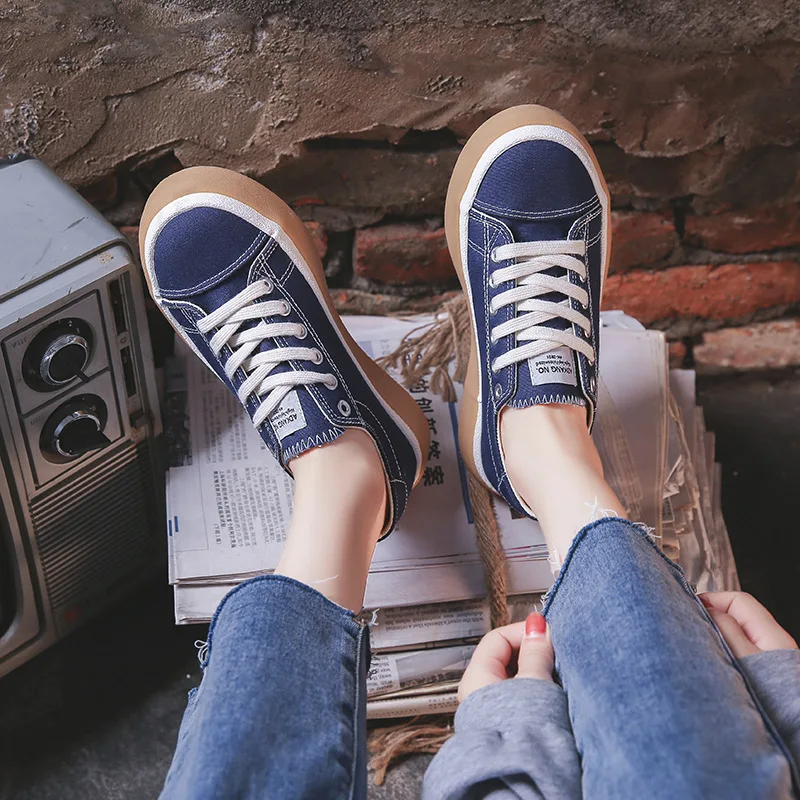 In the fall of the new 2021 leisure trend han edition fashionable canvas shoes female student base cloth shoes lace-up shoes