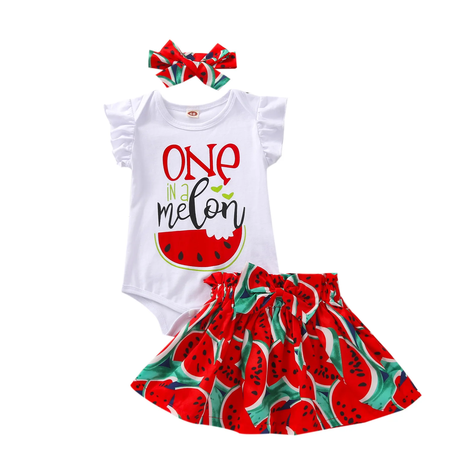 

Girls Watermelon Printed Outfits Short Sleeve Tops + Skirt Sets Summer Holiday