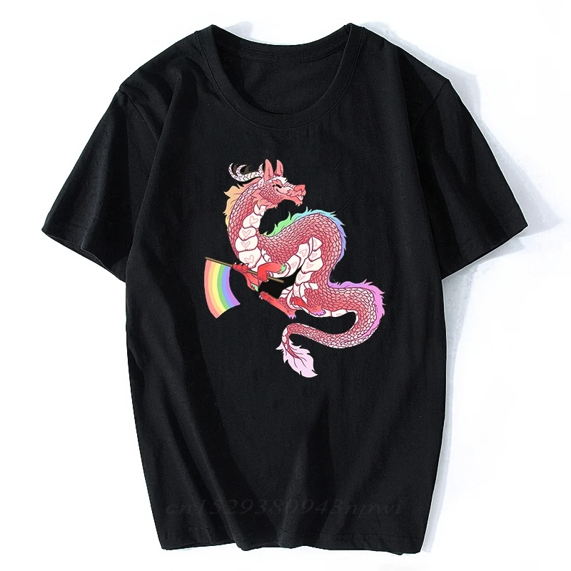 

Gay Pride Eastern Dragon Pastel LGBT T-Shirt Harajuku Streetwear Funny Aesthetic Cotton Printed Men Black Love Tshirt