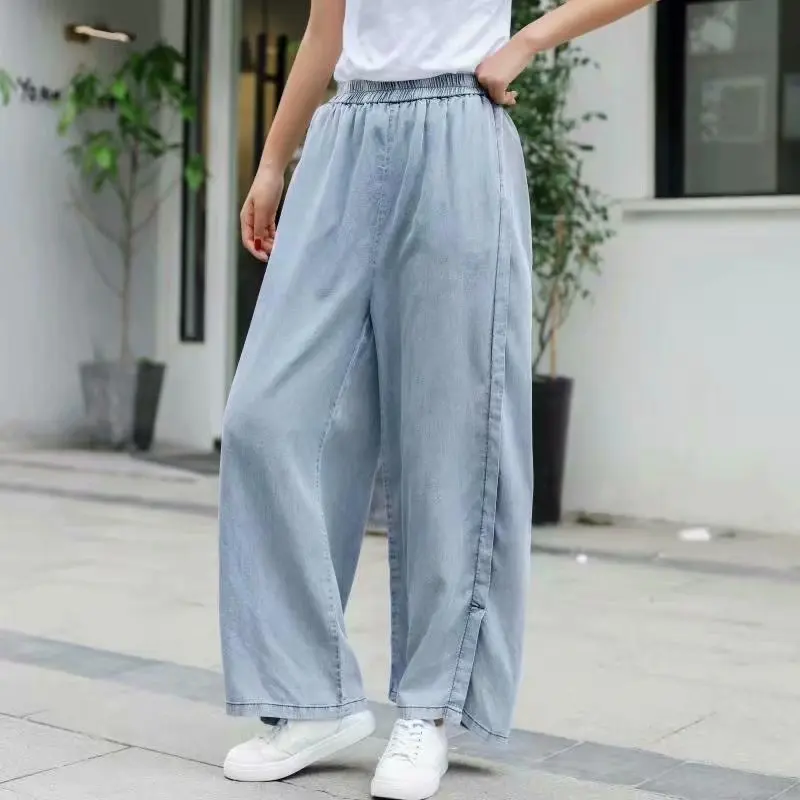 

Женские джинсовые брюки, с высокой талией, из мягкого денима, с широкими штанинами, на весну и лето, однотонные, светло-голубые, повседневные,...