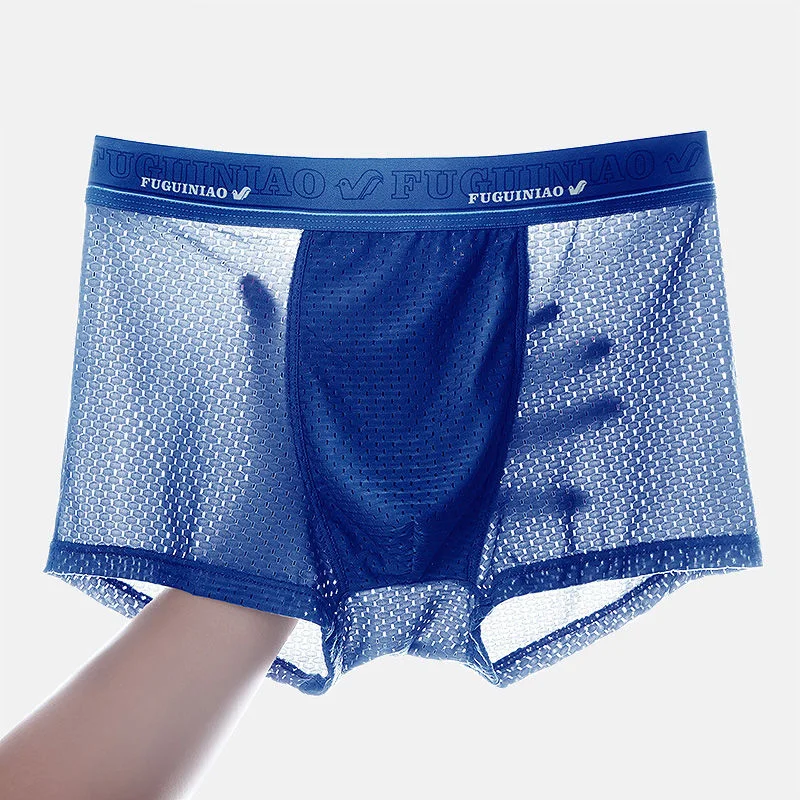 

2021 Men'S Underwear Man Boxer Ice Network Mesh Breathable Sexy Youth Boxer Bamboo Ventilate Shorts Four Thin Summer Shorts