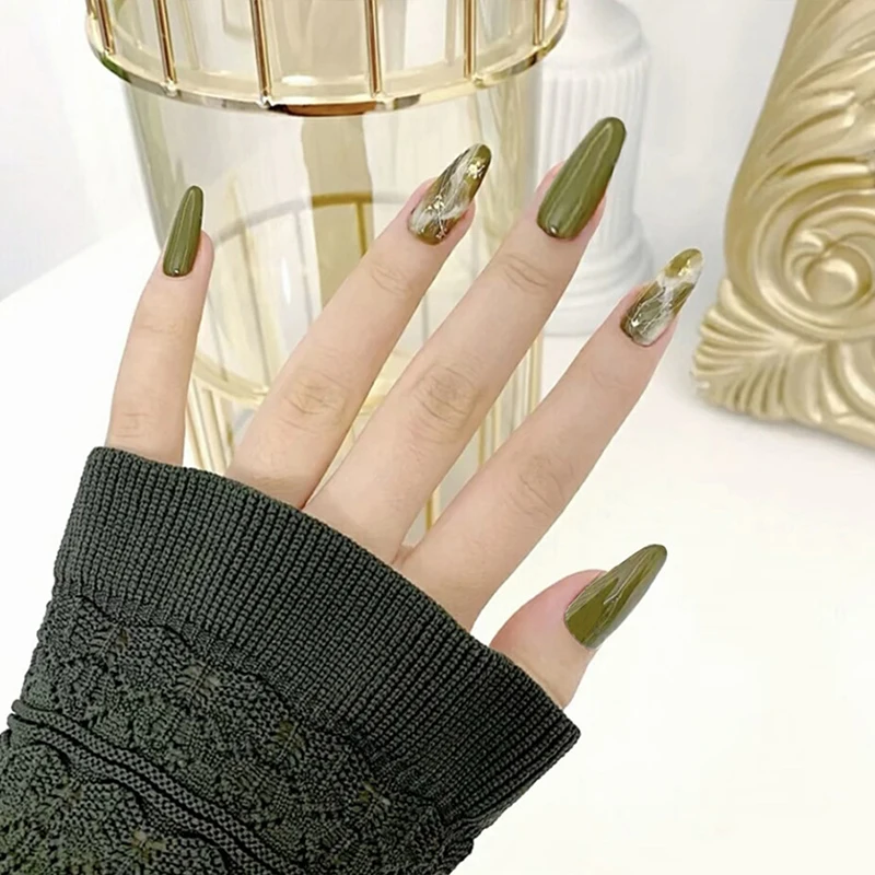 

24 шт. зеленый накладных ногтей Клей Тип съемный длинный абзац модного маникюра сэкономить время накладные ногти для ног патч-ФА