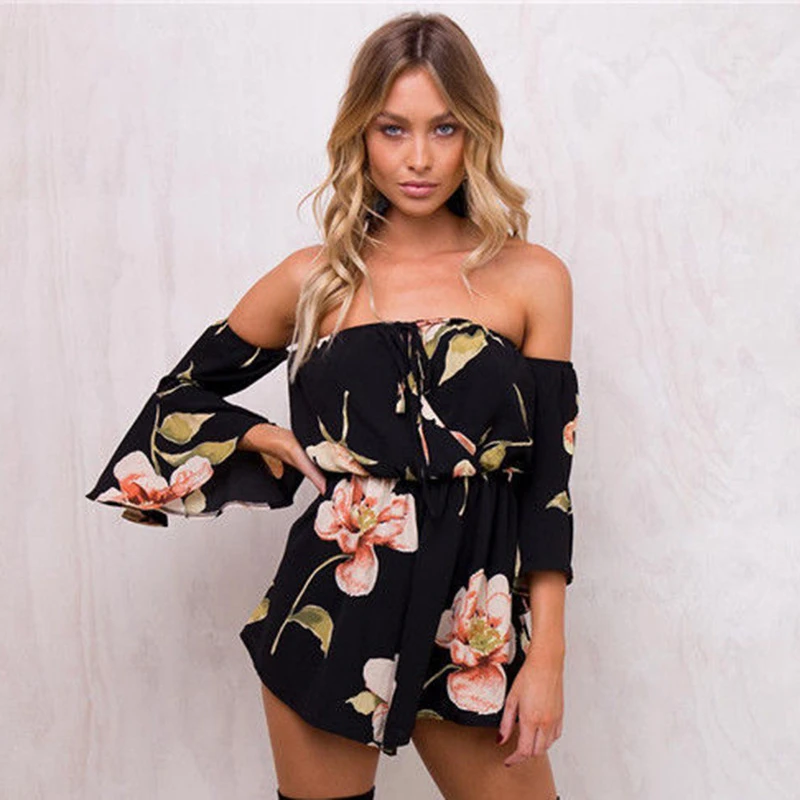 

2021 Summer New Fashion Women's Floral Print Short Wrap Strapless Jumpsuit Women
