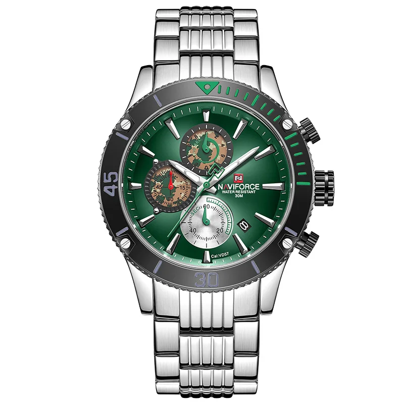 Silver Green NAVIFORCE мужские часы Креативный дизайн кварцевые наручные часы мужские полностью стальные водонепроницаемые спортивные часы мужские часы Relogio Masculino - Цвет: Silver Green