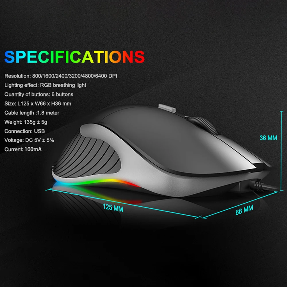 

Configuration USB Wired Gaming Mouse RGB Programmable 6400/3200 DPI Optical Mice for Laptop PC Computer Gamer