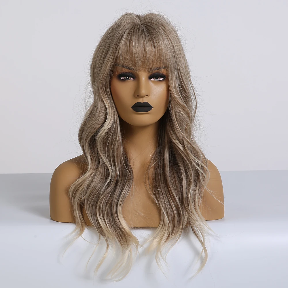 ALAN EATON Synthetic Wig - Long Wavy Light Ash Brown Blonde Highlight Wig with Bangs for Women - Ideal for Cosplay Costume Wigs image 5