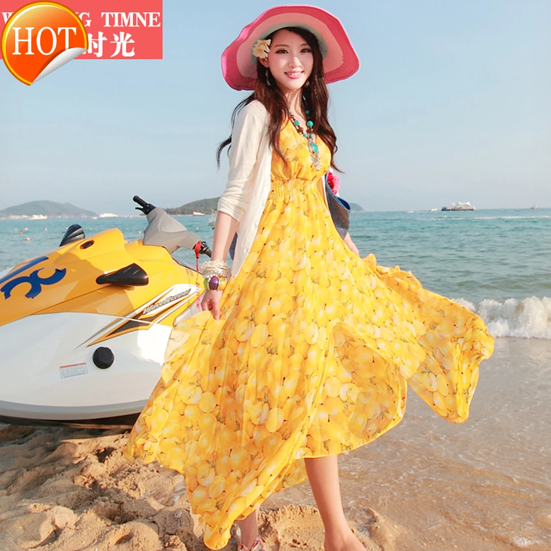 

Beach skirt new Bohemian long skirt summer women's Beach Chiffon Seaside Resort Sanya Tourism dress