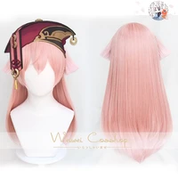 genshin impact yanfei wig cosplay costume women gradient pink clip ponytail synthetic heat resistant hair yan fei role play