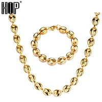 hip hop width 11mm stainless steel coffee beans link chain necklace bracelets chain for men jewelry