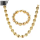 Хип-хоп, ширина 11 мм, нержавеющая сталь, золото, кофейные зерна, звенья цепи, ожерелья, браслеты, цепи для Мужчин, Ювелирные изделия