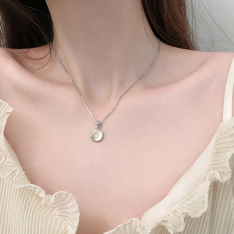 S925 Sterling Silver White Round Pendant Necklaces Luxury Women Fine Jewelry Clavicle Chain Short Necklace | Украшения и