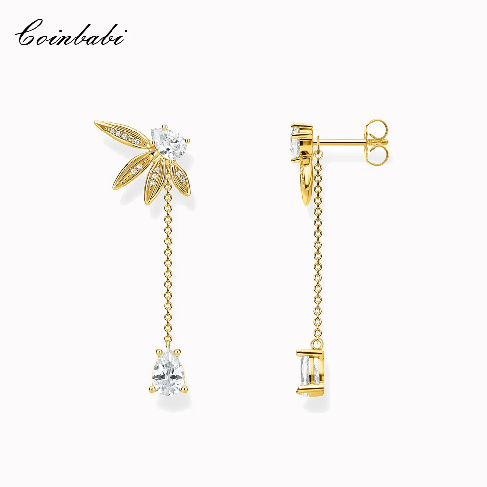 

Женские серьги с золотыми листьями, из серебра 925 пробы