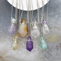 natural quartz amethystscitrines hexagon points perfume bottle pendantclear crystal essential oil diffuser vial necklace