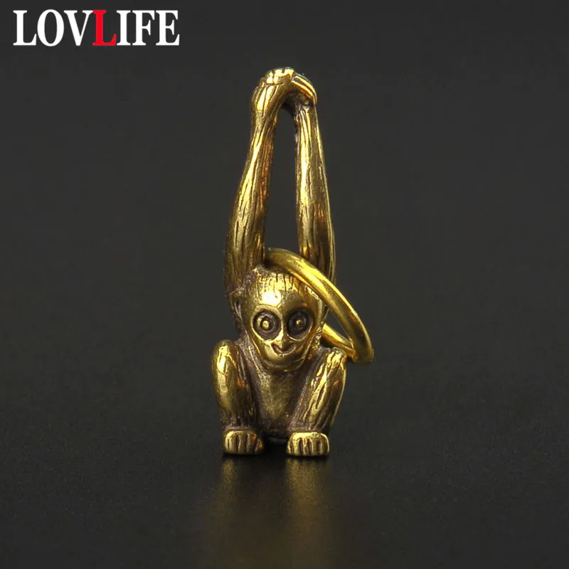 Латунные Брелоки для ключей в виде мини обезьяны креативные медные брелоки