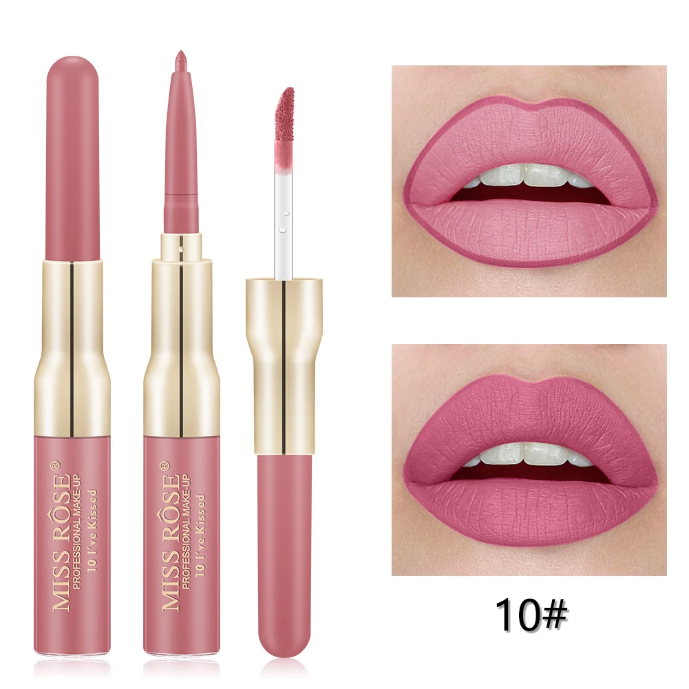 10 Miss Rose 12 Colors Double-ended Lip liner Long-lasting Matte Lip Glaze sexy red Velvet Lipstick Makeup Cosmetics Tools TSLM1 - Цвет: 10
