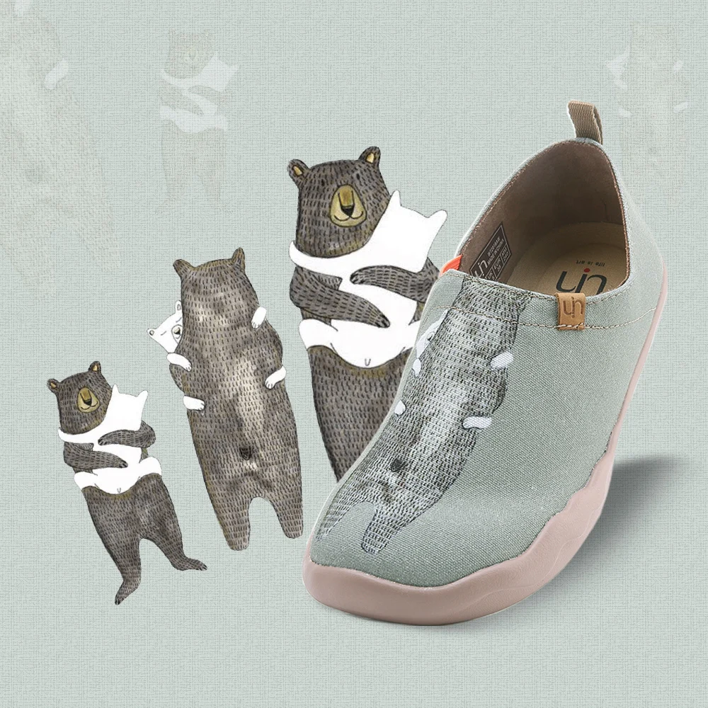 UIN Bear's Hug Дизайн Окрашенные Женщины Холст Обувь Slip-on Мокасины Дорожные Кроссовки Повседневная Женская Обувь Для Ходьбы Мягкий Легкий