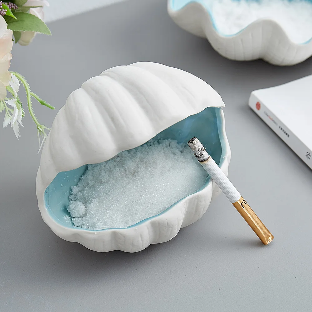 

Blue starfish conch Cute Ceramic Ashtray Creative Large Coffee Table living room Ashtray High capacity Ashtray Desktop decor