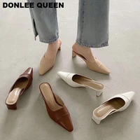 fashion women square toe slippers square low heels mules shoes women outsides slides luxury brand slipper shoes zapatos de mujer