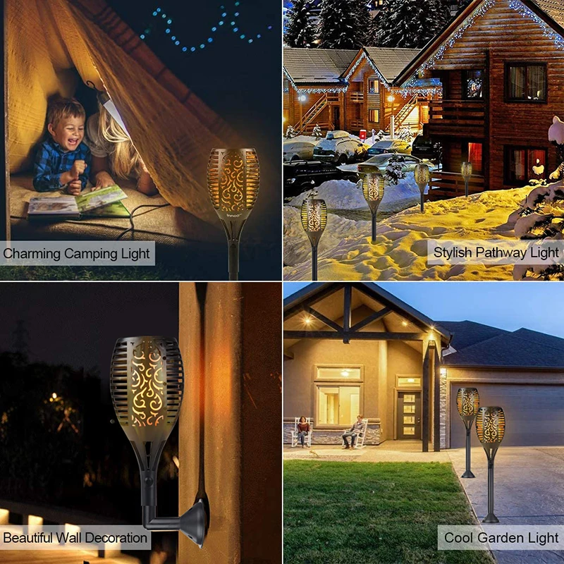 Открытый 96LED мерцающим пламенем Солнечный фонарь светильник Водонепроницаемый