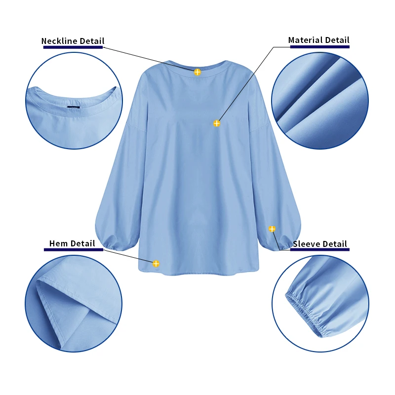 

Women White Shirts 2021 VONDA Casual Solid Color Puff Sleeve Tops Vintage Long Sleeve Blouse Plus Size Blusas Femininas 5XL