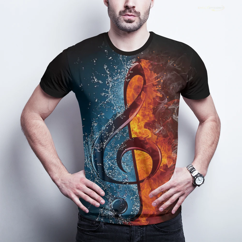 

Новая футболка в стиле хип-хоп с рисунком рок, Мужская футболка с 3D музыкальными нотами, модные топы для DJ в стиле Харадзюку для мальчиков, ин...