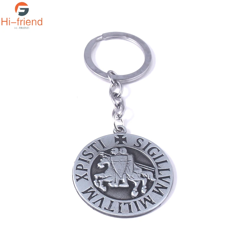 

Knight Templar Keychain Alloy Metal Letter Sigillum Militum Xpisti Vintage Pendant Key Ring for Women Men Decorative Jewelry