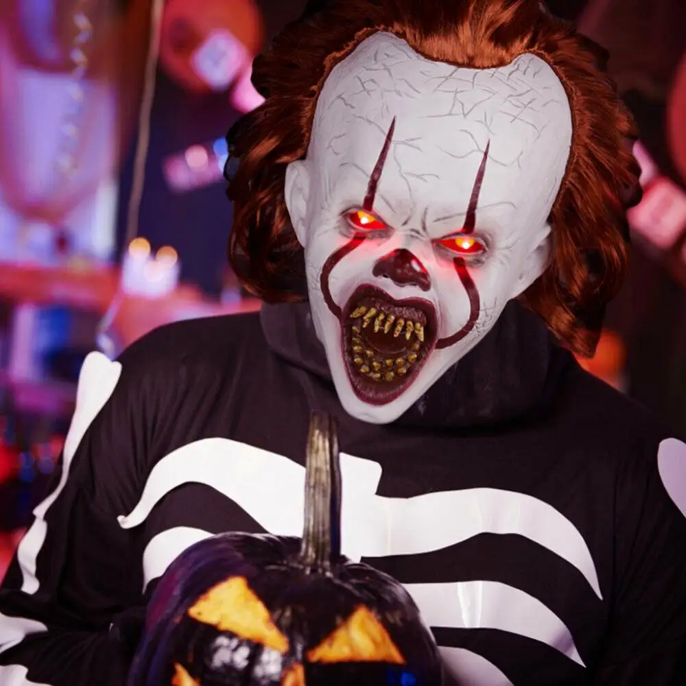 Светодиодный маска Pennywise Horror одежда для клоуна Хэллоуин Косплей Костюм