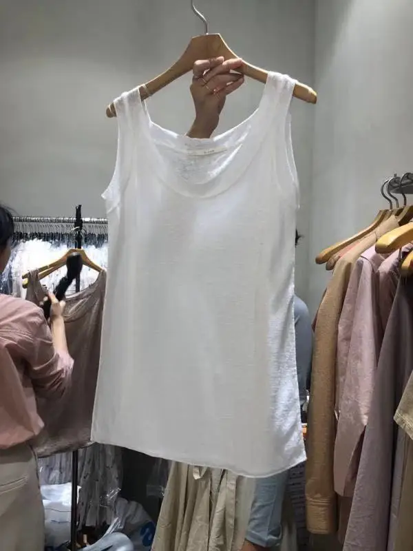 

dongdamen 2021 spring and summer new women's wear solid round neck suspender vest women's bottom casual sweet top